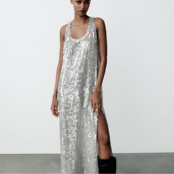 ZARA ~ SEQUIN DRESS SILVER - Picture 9 of 9